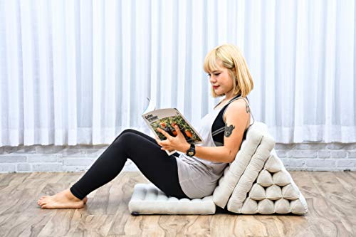 Leewadee - Comfortable Japanese Floor Mattress - Thai Floor Bed with Triangle Cushion - Futon Mattress - Thai Massage Mat, 67 x 21 inches, Ecru, Kapok Filling | Floor & lounge cushion for relaxing, reading & TV - for meditation & yoga, firm & stable - col