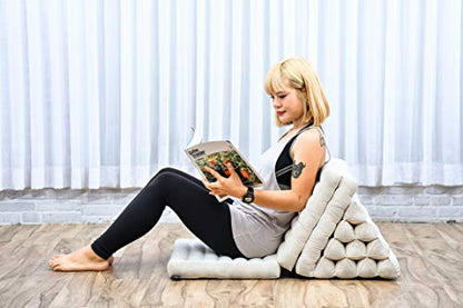 Leewadee - Comfortable Japanese Floor Mattress - Thai Floor Bed with Triangle Cushion - Futon Mattress - Thai Massage Mat, 67 x 21 inches, Ecru, Kapok Filling | Floor & lounge cushion for relaxing, reading & TV - for meditation & yoga, firm & stable - col