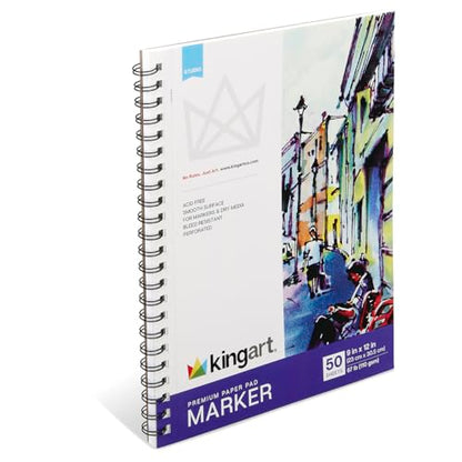 KINGART Marker Paper Pad – 9x12 Inch, 1-Pack – Acid-Free Ultra-Smooth Surface Art Paper Pad for Illustrating, Sketching, and Design Work