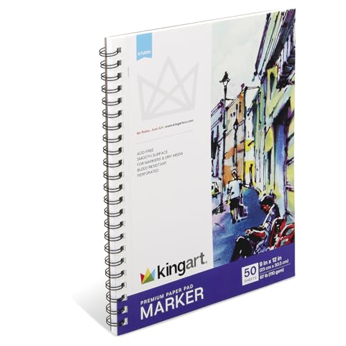 KINGART Marker Paper Pad – 9x12 Inch, 1-Pack – Acid-Free Ultra-Smooth Surface Art Paper Pad for Illustrating, Sketching, and Design Work