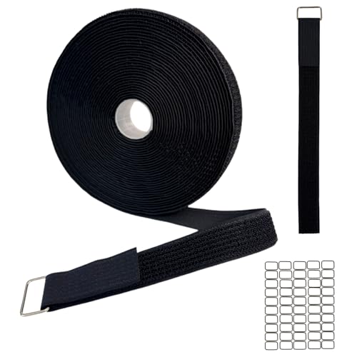 1" x 32ft Heavy Duty Hook and Loop Cinch Straps, 50 Metal Buckles | Cut to any length for a custom fit, reusable nylon material secures cords, hoses, tools and gear for neat, organized storage.