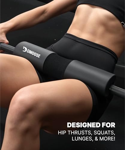 DMoose Fitness Barbell Pad for Hip Thrust, Squat & Lunges - Non-Slip Thick Foam Cushion for Neck and Back Support with Two Straps - Hip Thrust Pad for Leg Day - Fits All Olympic Bars and Smith Machine - color: Pink