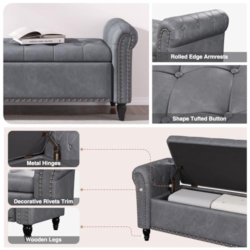 FiveWillowise 55" Bedroom Bench, End of Bed Bench with Storage, Grey - color: Grey, size: 55-inch