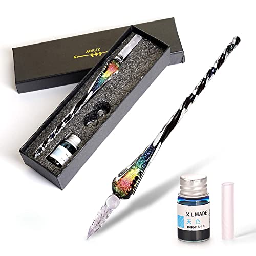 Glass Dip Pen Set,Calligraphy Pen,Crystal Signature Pen for Art, Writing, Signatures -Decoration and Business Gift - color: Rainbow colors