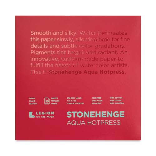 Stonehenge Aqua White Medium Weight Block, 140lb, Hotpress, 7 x 7 Inches, 15 Sheets for Wet and Dry Media - size: 7 x 7 inches