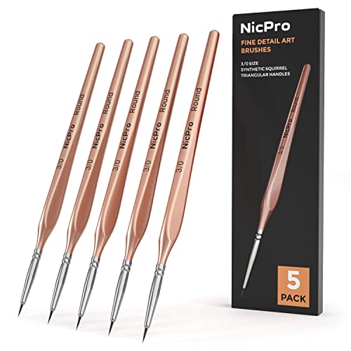 Nicpro Detail Paint Brushes 5 PCS Aesthetic Extra Fine Tip 000 Professional Miniature Painting Artist Set Round 3/0 for Micro Watercolor Oil Acrylic Craft Models Rock Army Paint by Number for Adult - color: Rose Gold, size: 5 pieces - 3/0
