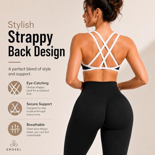 2PC Workout Sets For Women High Waisted Gym Leggings and Cross Back Strappy Sports Bra for Women With High Support - color: Black, size: Small