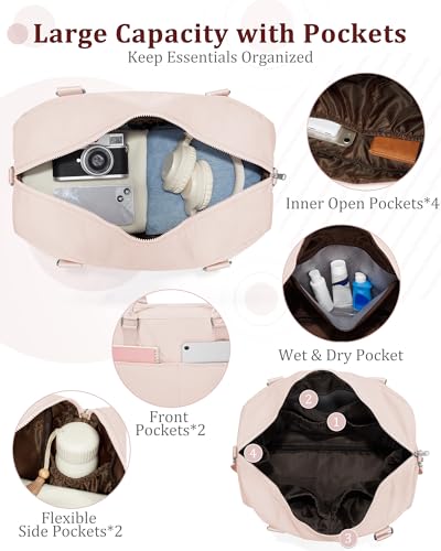 Gym Bag for Women,Travel Duffle Bag for Travel with Wet Pocket Weekender Overnight Carry On Tote Bag Luggage Bag with Trolley Sleeve Personal Item Travel Bag Hospital Diaper Bag Pink - color: M2-Pink