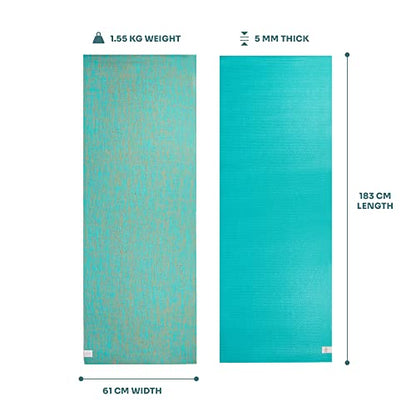 Myga Jute Yoga Mat, High Performance Vegan Floor Exercise Mat, Eco Friendly Biodegradable Yoga Mat with PVC Backing,72" x 24", 0.2" Thickness - color: Aqua