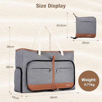 Beach Bag for Women - 35L Large Tote Bag, Waterproof & Sandproof, Zippered Carry On Bag for Pool, Beach & Travel - color: Grey