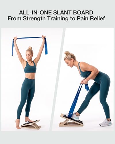 Slant Board for Calf-Stretching - Adjustable Wooden Incline Wedge for Squats and Balance, Portable Calf Stretcher for Ankle, Knee and Achilles Heel Support, Stretch & Rehab Kit - size: SLANT-STRETCH-KIT