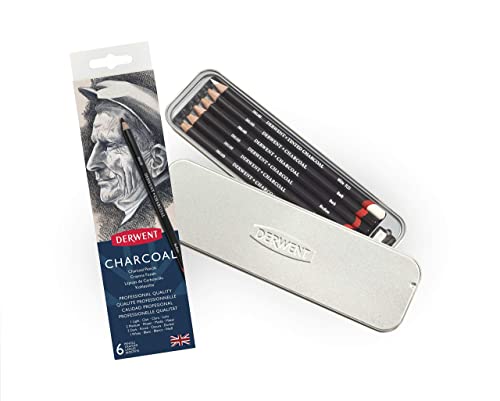 Derwent Charcoal Pencils, Metal Tin, 6 Count (0700838) - size: 6 Count (Pack of 1), style: Metal Tin