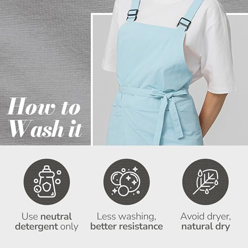 Unisex Waterproof Apron Restaurant Cooking Cafè Flower Shop Baking Kitchen Length Adjustable - color: Sky Blue