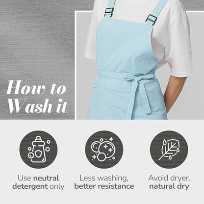 Unisex Waterproof Apron Restaurant Cooking Cafè Flower Shop Baking Kitchen Length Adjustable - color: Sky Blue