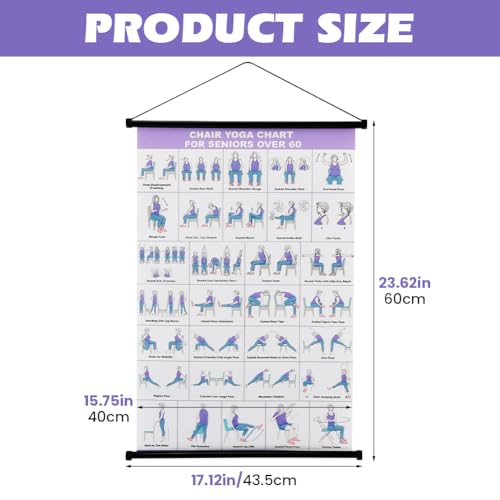 Chair Yoga Wall Chart, Chair Yoga Poster for Seniors & Beginners, Fabric Poster with Hanging Rod & Rope, Office ChairYoga Workout Posters Prints Wall Art Picture for Bedroom Decor
