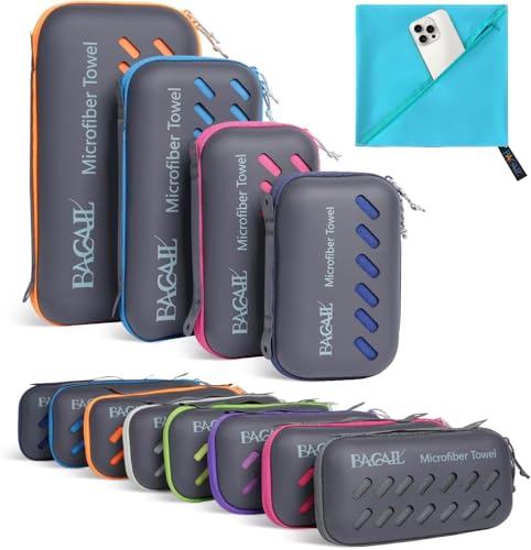 BAGAIL Camping Towel with EVA Case, Compact & Ultra Soft Microfiber Travel Towel - Super Absorbent & Lightweight Quick Dry Towels for Sports, Beach, Gym, Backpacking, Hiking and Yoga - color: Lake Blue, size: M - 24" x 48"