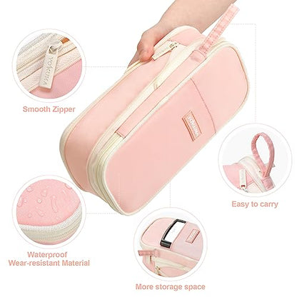 YOKUMA Cute Pencil Case for Girls Big Capacity Pencil Pouch Bag Box,Pink | Expandable,Cute,Durable Zipper,Lightweight,Aesthetic,Back to School Supplies Gift for Kids Students College Adults Preppy - color: Pink