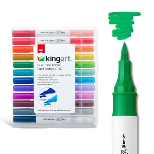 KINGART Dual Tone Acrylic Paint Markers, 12 Pens - Fine Tip, Water-Based Ink, Markers - Ideal for Calligraphy, Illustrations, Journaling