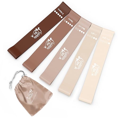 Fit Simplify Resistance Loop Exercise Bands with Instruction Guide and Carry Bag, Set of 5 - color: Coffee