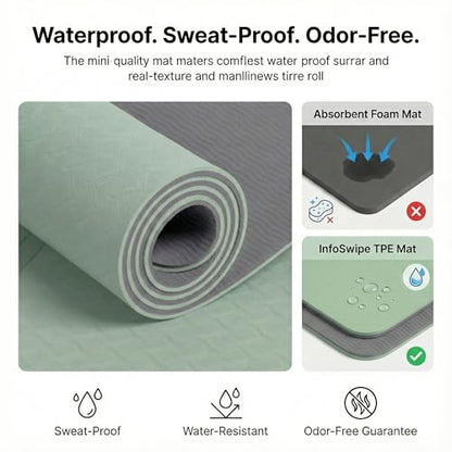 Premium TPE Yoga Mat 6mm Info Swipe – Eco-Friendly Non-Slip, Odor-Free, Lightweight & Durable | SGS Tested, REACH Compliant, GRS Certified | 72"x24" with Carrying Strap - color: Light Green