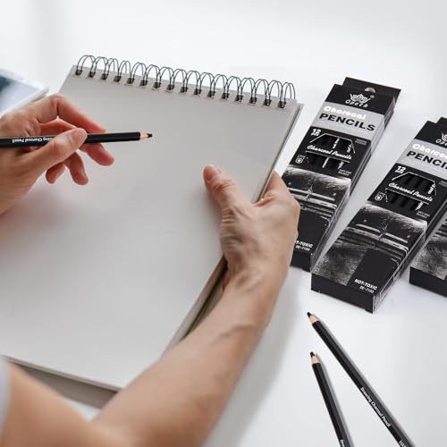 Geyoga 72 Pcs Professional Charcoal Pencils Bulk Soft Medium Hard for Drawing Charcoal Pencils for Art Painting Sketching Shading Drawing Blending Portrait Artists Students Christmas Stocking Gifts