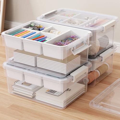 80Qt Stackable Storage Bins with Lids Trays Craft Box Organizers, 4Pack,WH | Clear Plastic Latching Boxes Organizers with Dividers Portable Containers for Arts & Crafts, Home Office Classroom Car Trunk - color: Clear White, size: 20QT-4Pack