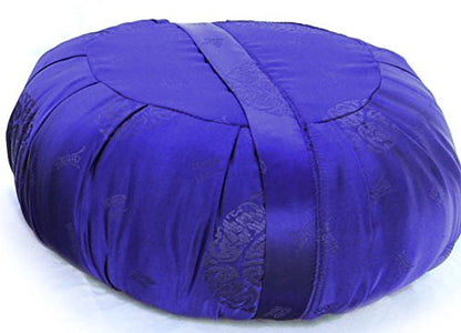 Zen Zafu Sitting or Meditation Cushion with Silk Brocade Cover, Blue - color: Blue