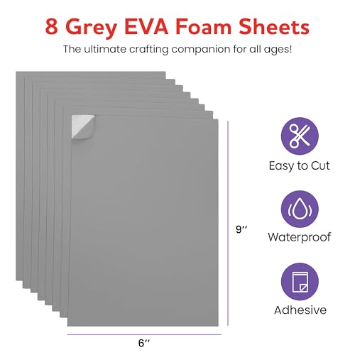 Self-Adhesive EVA Foam Sheets for Crafts – 2mm Thickness 8 Grey Sheets, 6 x 9 Inch, Peel & Stick Foam Paper for DIY, Scrapbooking & Kids’ Art. - color: Grey - 8 Pack
