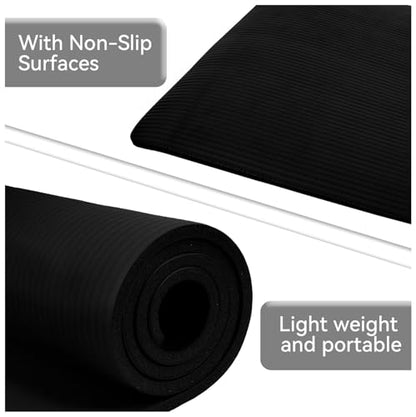 Fitvids Yoga Mat, 1/2-Inch Extra Thick High Density Exercise Mat, Anti-Tear Exercise Yoga Mat with Carrying Strap, Suitable for Various Yoga Exercises - color: Black