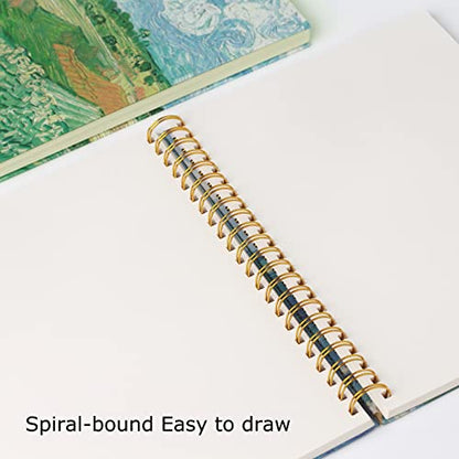 Van Gogh Aesthetic Art Mixed Media Sketchbook,A4 Spiral-Bound SketchbookMarker Paper Pad, 80 Pages of Premium 200 GSM Smooth Thick Paper, Mixed Media Sketch Book Drawing and Sketching for Kids Adults - color: Green Wheat Fields A4