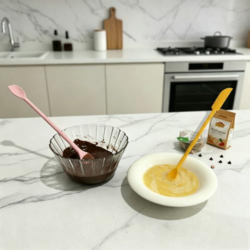 5Pcs Silicone Spatula Set, Long Dual-end Silicone Spatula with Stirring Spoon, Thin Beauty Makeup Spatulas, Multi-Size Spatulas for Kitchen, Baking, Crafts, and Narrow Bottles