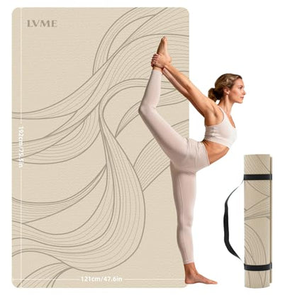 Large Yoga Mat (75.5"x47.6"x0.4"）Extra Wide & Thick 10mm - color: Cream