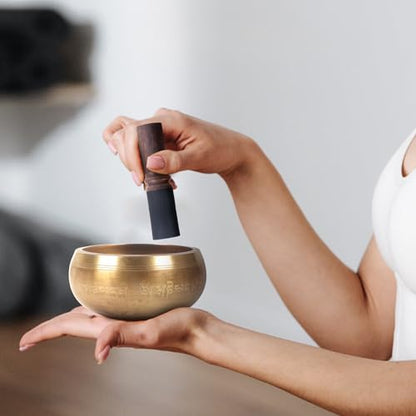 Kmise Tibetan Singing Bowls Set- Handmade in Nepal Meditation Sound Bowls for Yoga, Meditation, Mindfulness, Healing and Chakra Balancing, Stress Relief (5', Gold Flower) - color: 5inch Golden Flower