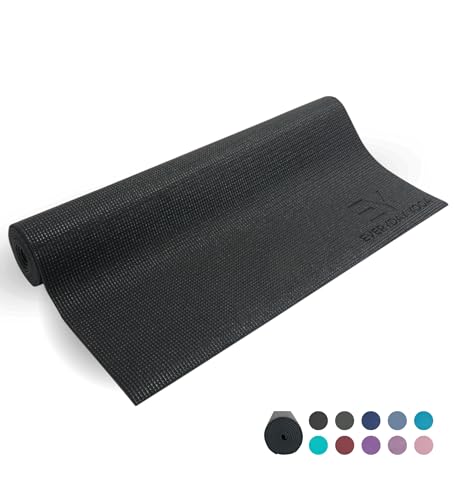 Everyday Yoga Deluxe Mat, Spacious 72"x24" Non-Slip, 3-5mm Extra Thick - color: Black, size: 3mm Thick