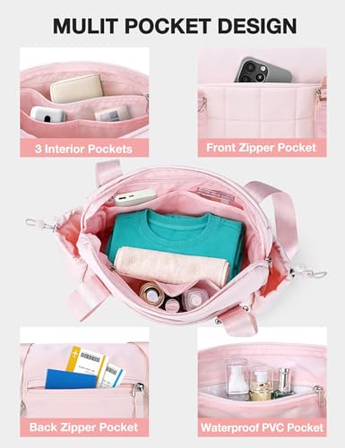 Mini Gym Bag for Women Puffy Bag, Small Gym Bag with Coin Wallet, Lightweight Gym Tote Bag for Fitness, Work, Travel, Daily Commute,Pink - color: Pink