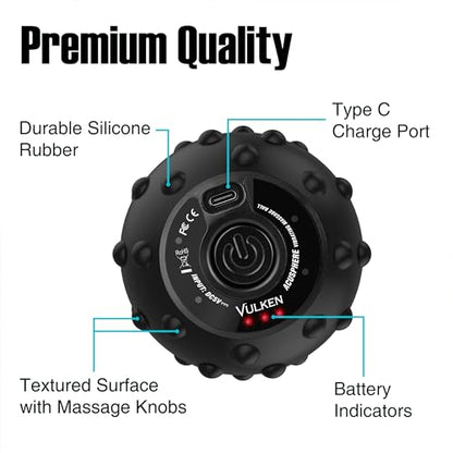 Vulken 4 Speed High Intensity Vibrating Massage Ball with USB Charging for Muscle and Deep Tissue, Plantar Fasciitis Pain Relief, Myofascial Release and Trigger Point Treatment for Back - color: Black - Usb