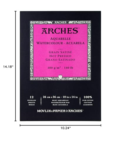 Arches Watercolor Pad 10x14 Inches 140lb/300gsm Hot Press, White - size: 10"x14", style: Hot Press