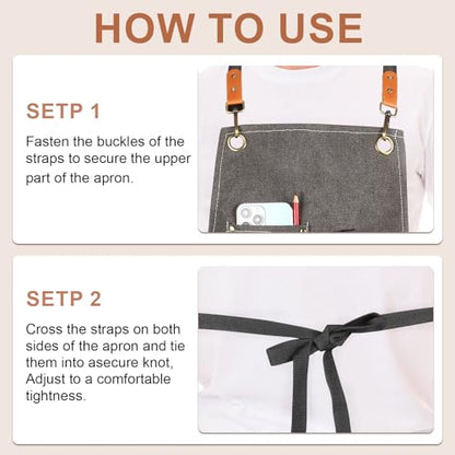 Men's Canvas Tool Apron, Heavy Duty Multi-Pocket Work Apron for Woodworking Gardening Bartender Adjustable Straps - color: Dark Grey