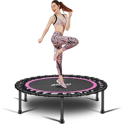 Newan 40"-48" Silent Mini Trampoline Fitness Trampoline Bungee Rebounder Jumping Cardio Trainer Workout for Adults-Max Limit 330lbs - color: A 40" Round Pink (NO Handle)