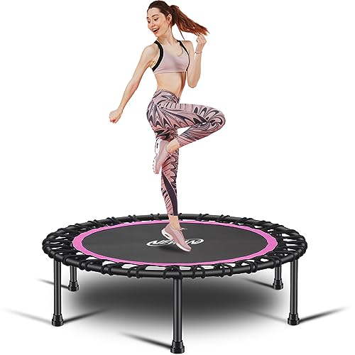 Newan 40"-48" Silent Mini Trampoline Fitness Trampoline Bungee Rebounder Jumping Cardio Trainer Workout for Adults-Max Limit 330lbs - color: A 40" Round Pink (NO Handle)