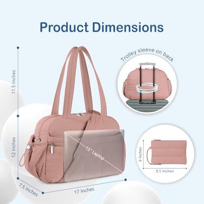 TOPDesign Travel Duffel Bag for Women, Puffer Gym Bag Sports Tote with Wet Pocket, Carry On Weekender with Luggage Sleeve (Dark Pink) - color: Dark Pink