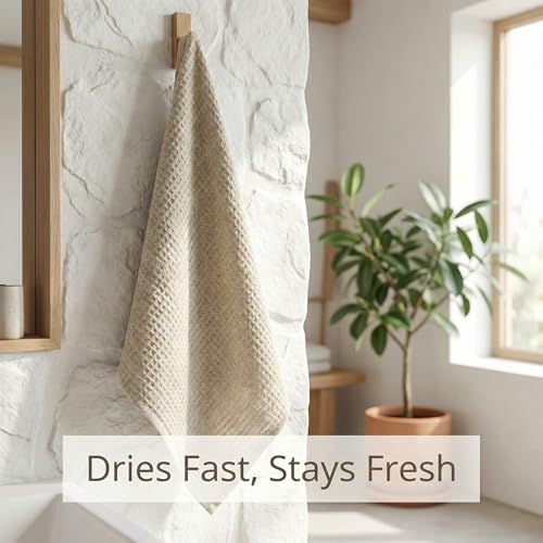 Pure 100% Linen Hand Towels - 14x28-inch Set of 2 pcs - Thin Waffle Weave - color: Natural Linen, size: Hand Towels