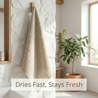Pure 100% Linen Hand Towels - 14x28-inch Set of 2 pcs - Thin Waffle Weave - color: Natural Linen, size: Hand Towels