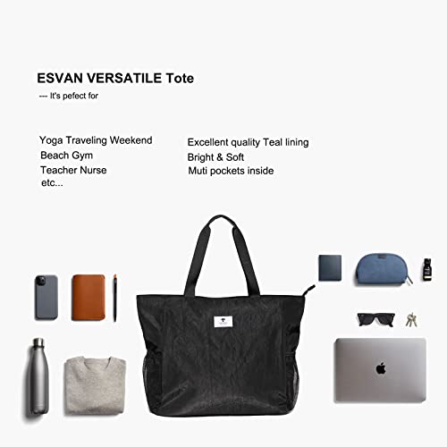 ESVAN Yoga Mat Bag Yoga Tote Carrier Shoulder Bag Carryall Tote for Office,Yoga,Pilates,Travel,Beach and Gym - color: D Black