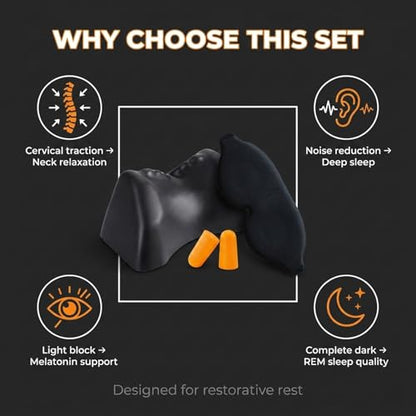 Occipital Release Tool for Neck Pain Relief – Cervical Traction Pillow for Tension Headache with 3D Sleep Eye Mask & Foam Earplugs,Pivotal Therapy Neck Stretcher for Shoulder & Upper Back Pain