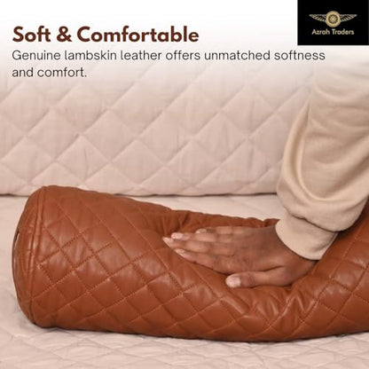 Neck Roll Pillow Cushion Cover, 16x6 Inch Full Moon Round Bolster Pillow Case, Cylinder Soft Lambskin Leather Pillowcase for Head, Spine & Neck Support During Sleep - Quilted Brown Pack of 2 - color: Quilted Brown Pack of 2