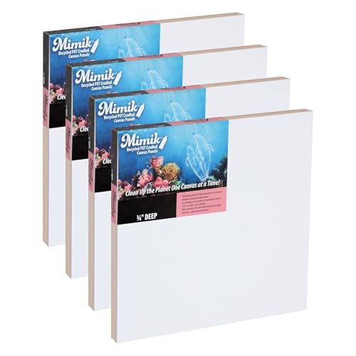 Creative Mark Mimik Recycled PET Cradled Canvas Panel 3/4" Depth - 12x12 Pack of 4 - Medium-Textured Painting Board for Eco-Conscious Artists, 14.11 oz Triple-Acrylic-Primed Weight Mounted Canvas - size: 12x12" Pack of 4