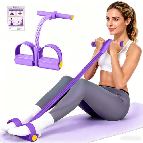 Pedal Resistance Band with Handle, 6-Tube Natural Rubber Exercise Bands - color: Purple