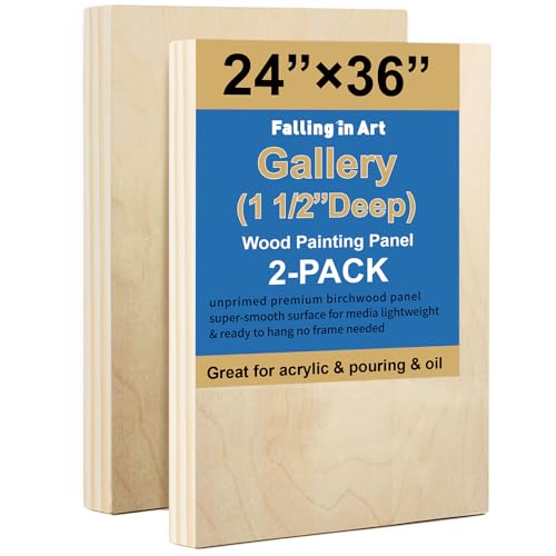 2 Pack 24x36'' Unfinished Gallery Birch Wood Canvas Panels | 1 1/2’’ Deep Cradle Boards for Painting, Acrylic Pouring, Art, Burning, Crafts, Epoxy Resin, Laser Engraving Cutting - size: 24*36 2 Pack