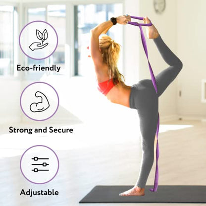 California Yoga Strap | Yoga Belt with Safe Adjustable D-Ring Buckle for Pilates | Stretching Strap | Exercise Bands | Physical Therapy | Improves Sitting Posture - color: Purple-10ft